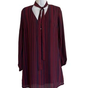 Wine and Navy Striped Dress | Tie Front and Button Detail
